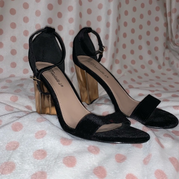 black and rose gold heels